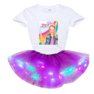 Girl Clothing Sets Fashion Light LED Tutu Dress+t Shirt 2 pcs