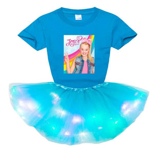 Girl Clothing Sets Fashion Light LED Tutu Dress+t Shirt 2 pcs