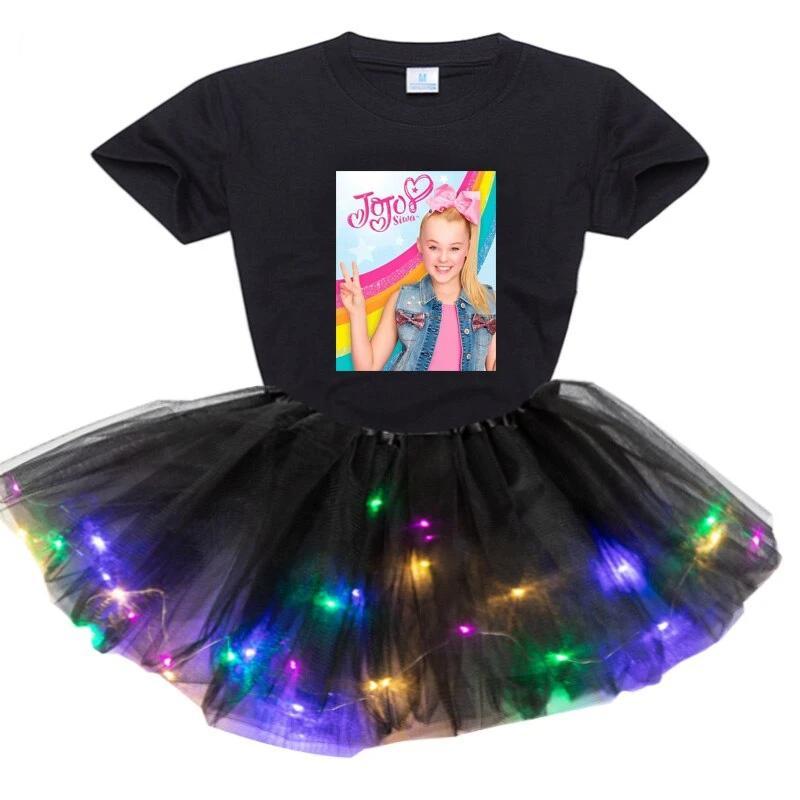 Girl Clothing Sets Fashion Light LED Tutu Dress+t Shirt 2 pcs