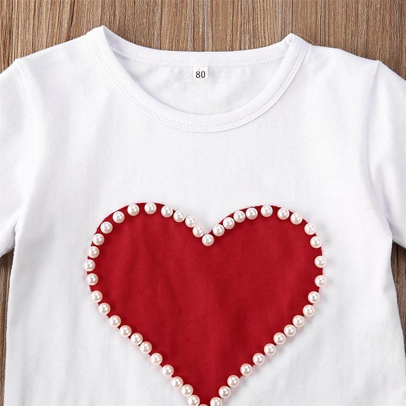 Baby Clothing 1-4T Infant Kid Valentine Clothes Pearls Heart Top