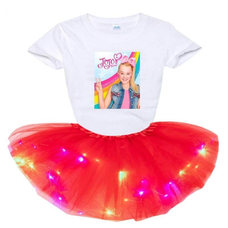 Girl Clothing Sets Fashion Light LED Tutu Dress+t Shirt 2 pcs