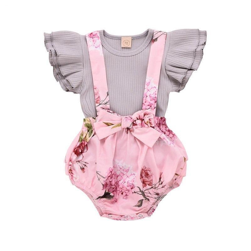 Flower Toddler Girl Clothing Set 2Pcs Tops+Jumpsuits