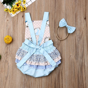 Newborn Bunny Rompers Ruffles  Easter Baby Girls Clothes