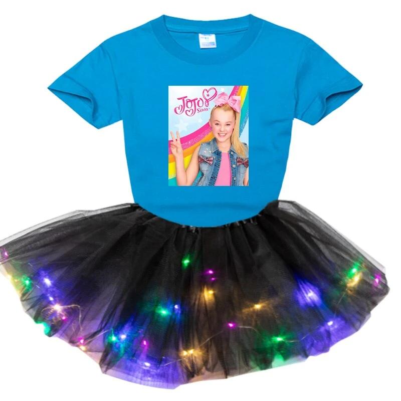 Girl Clothing Sets Fashion Light LED Tutu Dress+t Shirt 2 pcs