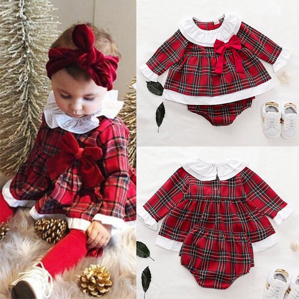 Ruffles long Sleeve red plaid Dress Tops +Shorts Bottoms Outfit Set